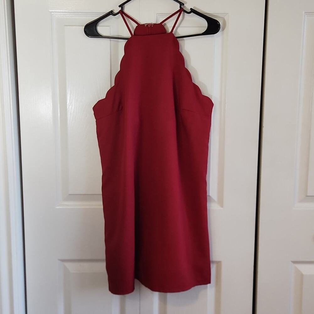 Lulus Endlessly Endearing Wine Red‎ Mini Dress Size Med Scalloped Lined Romantic
